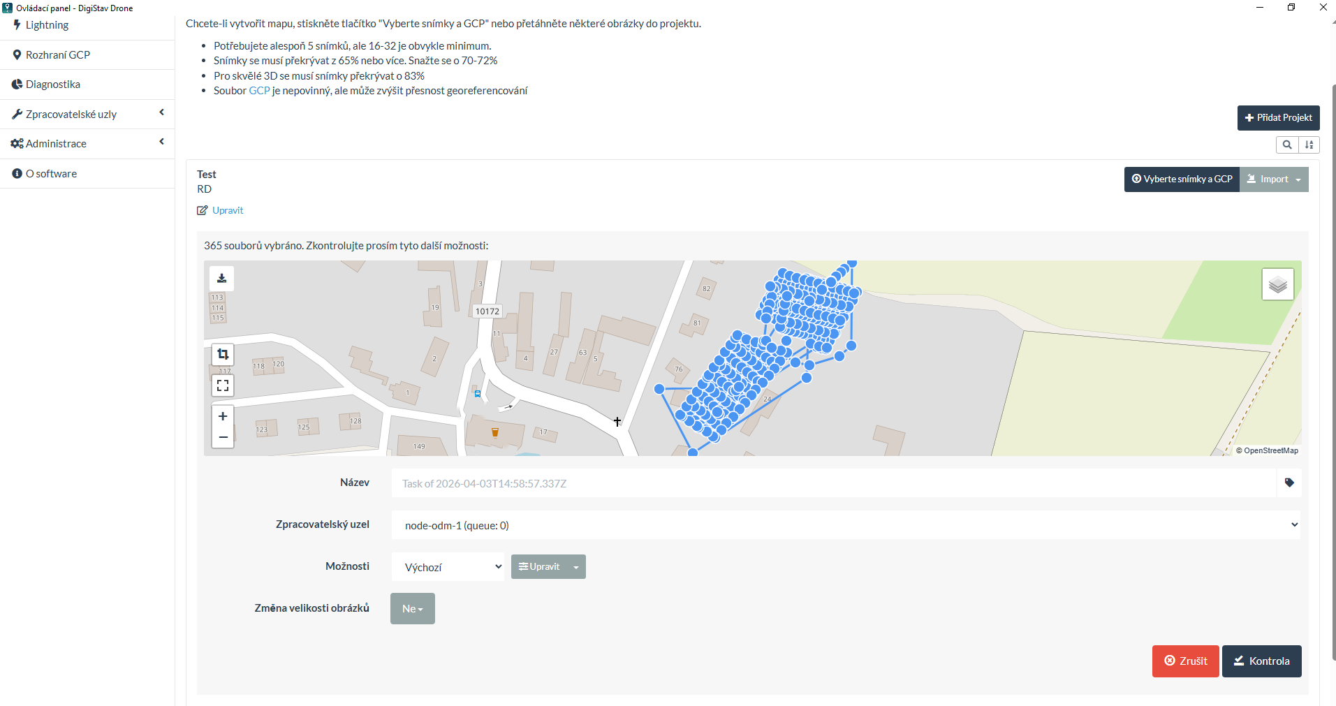 Lokace pořízených snímků na mapě