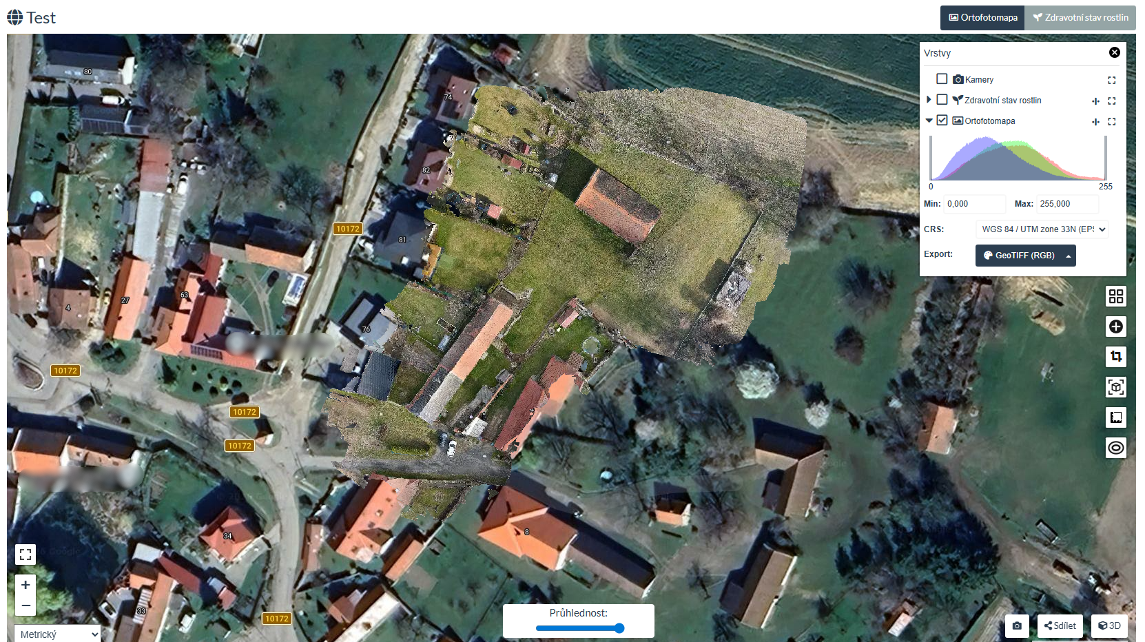 Filtry zobrazení výsledků na ortofotomapě