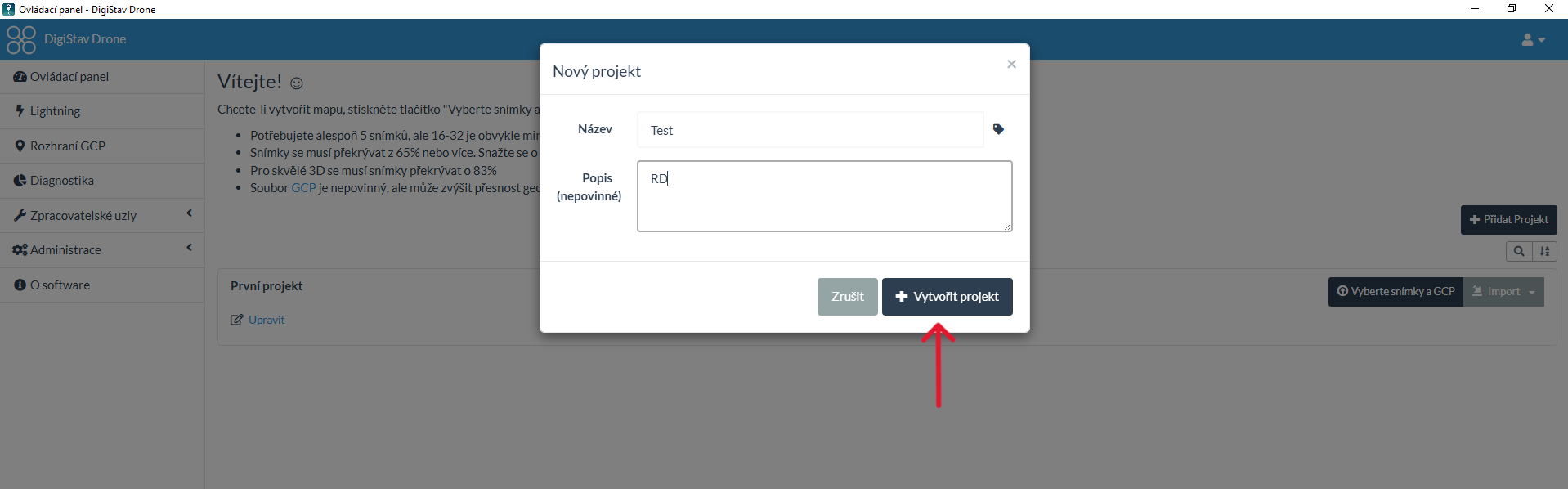 Založení projektu v DigiStav Drone